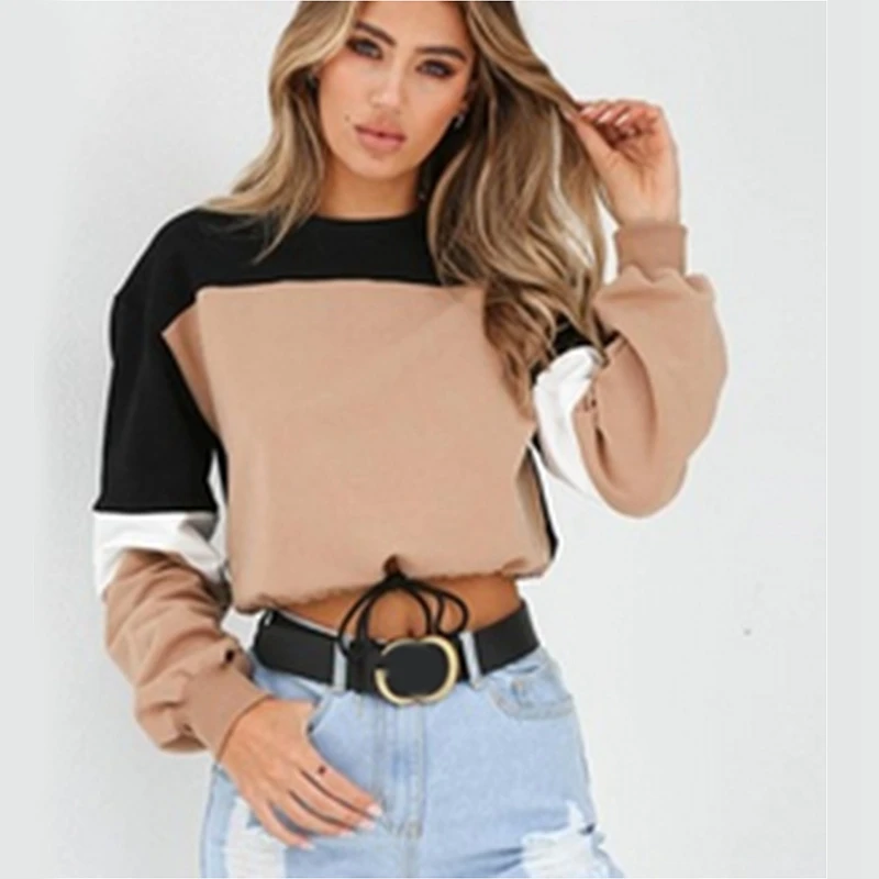 

Womens Lace up Bandage O Neck Long Sleeve Crop Tops Blouse Shirt Fashion