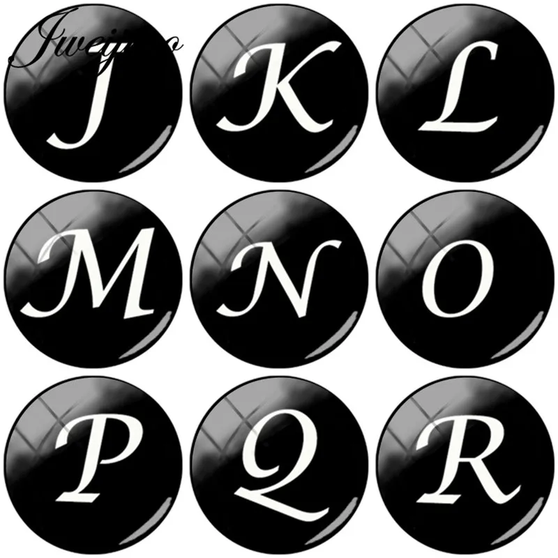 

JWEIJIAO Alphabet Black English Letters DIY Glass Cabochon Dome Image Demo Flat Back Jewelry Findings For Earrings Necklace