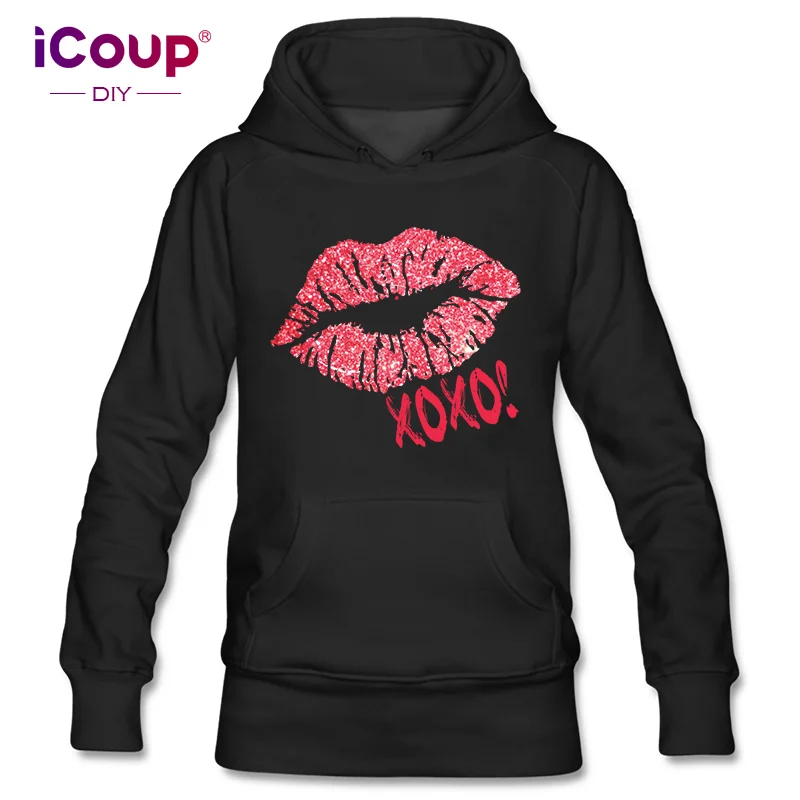 iCoup Women's Glitter Kiss Sparkling Lips Sexy Lipstick XOXO Pullover