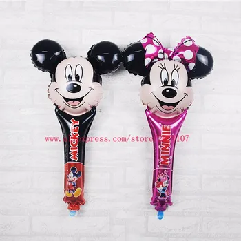 

Lucky 200pcs/lot Mickey Minnie Mouse Cheering Sticks Balloon Foil Balloons For Birthday Party Decoration Globos Inflatable Toys