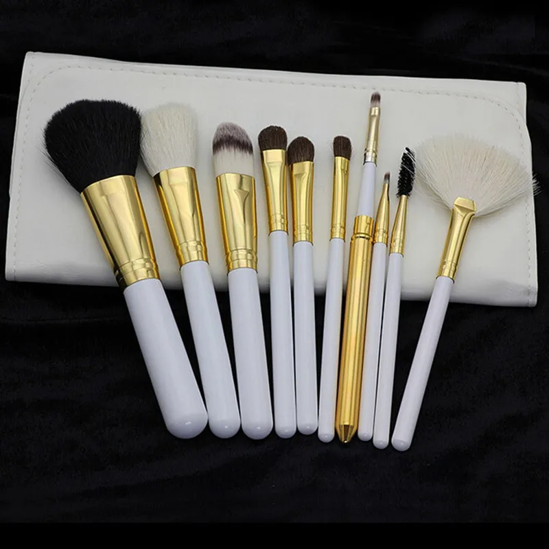

10 pcs Goat Hair Set Makeup Brushes Portable Travel Make up Brush Set Fan Foundation Contour Cosmetic Brush Set DH574