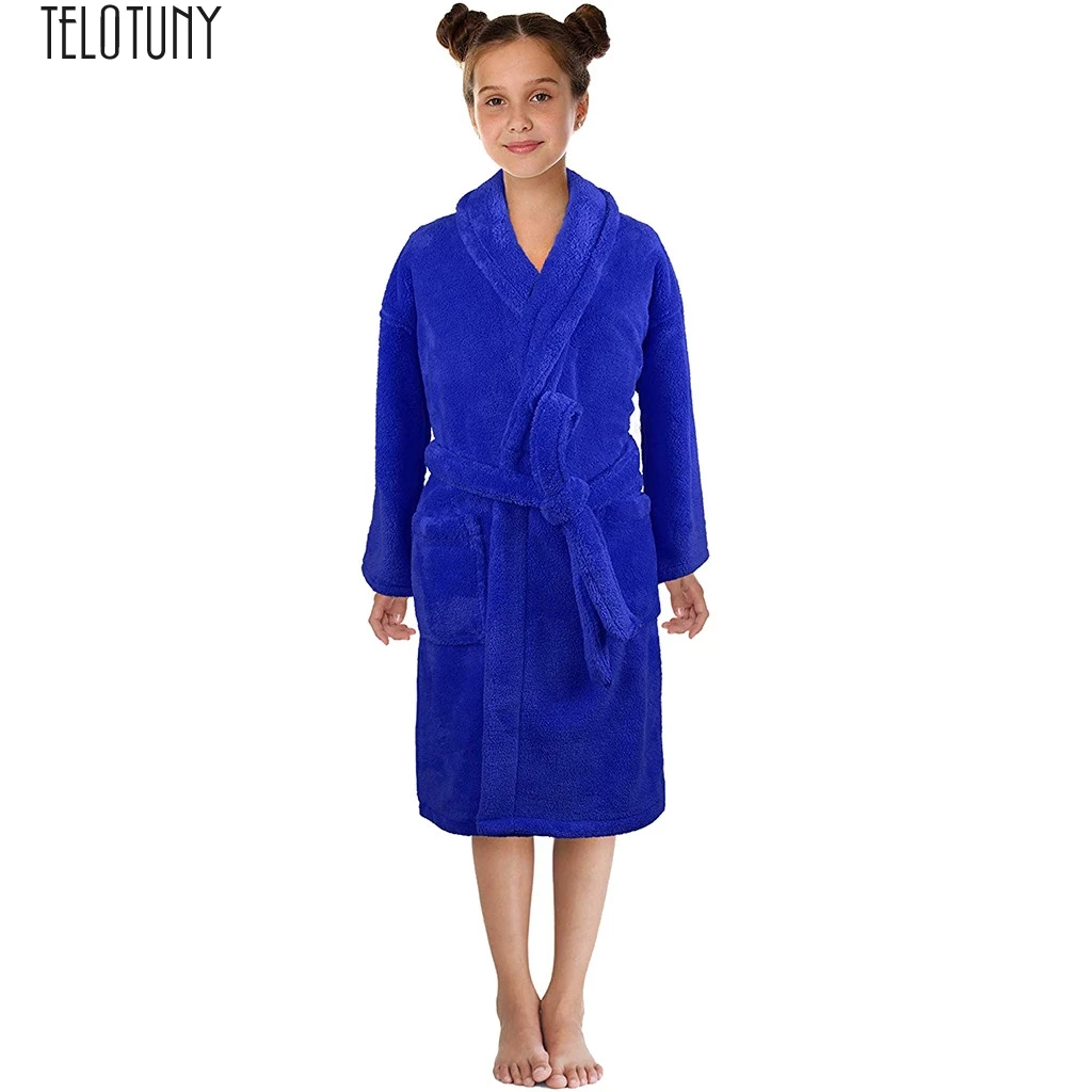 

TELOTUNY Flannel Bathrobes Toddler Boys Girls Solid Flannel Bathrobes Towel Night-Gown Pajamas Sleepwear Kids Bathrobe New Dec5