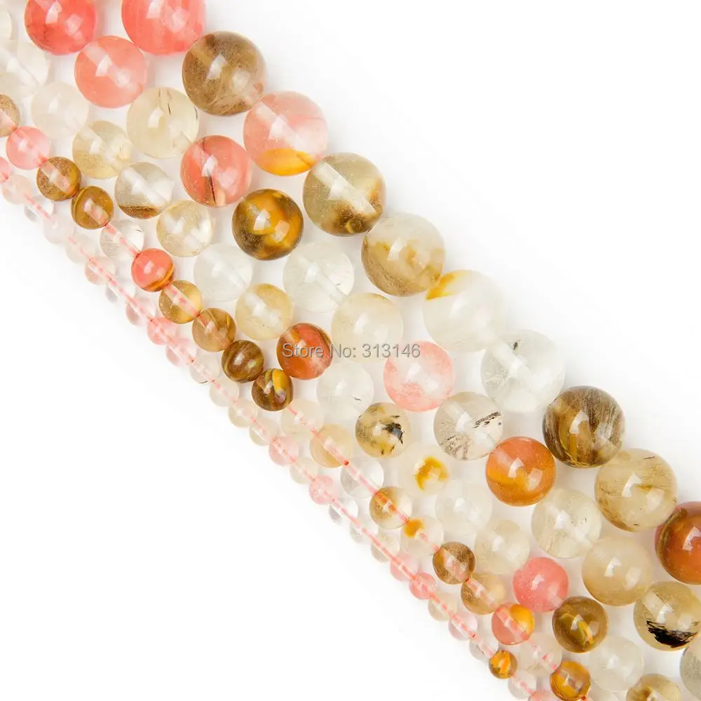 

Wholesale Natural Stone Round Watermelon Skin Volcano Cherry Quartz Crystal Strand Beads For DIY Jewelry Making 4 6 8 10 12 14mm