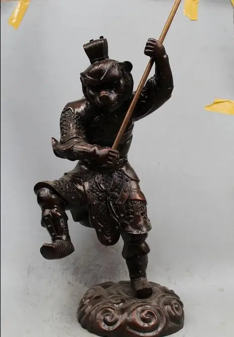 

free 26" Chinese Bronze Myth Xi You Ji Stand Monkey King Sun Wu Kong Statue Sculpture fast