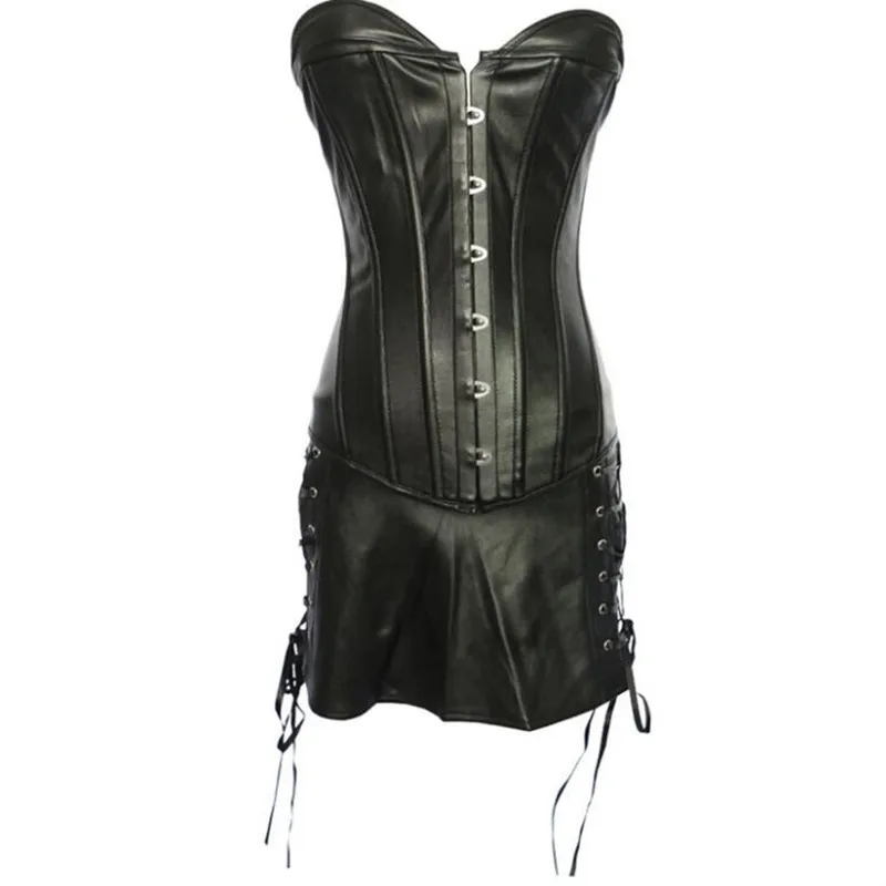 Gothic Corset Mini Dress Faux Leather Corset Dress PLUS SIZE 6XL