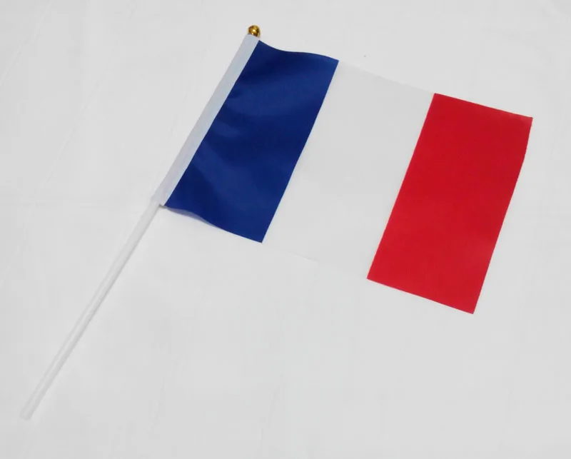 

12 pieces a dozen of France hand flags not fade 100D polyester national flags with plastic flagpoles