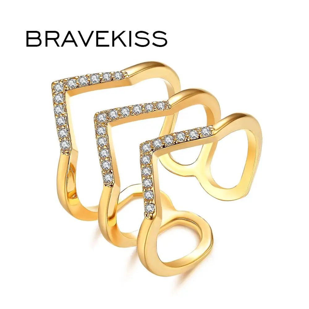 

BRAVEKISS V Shape Wave Ring Pave Cubic Zirconia Rings for Women Fashion Jewelry for Party Jewelry BUR0360A