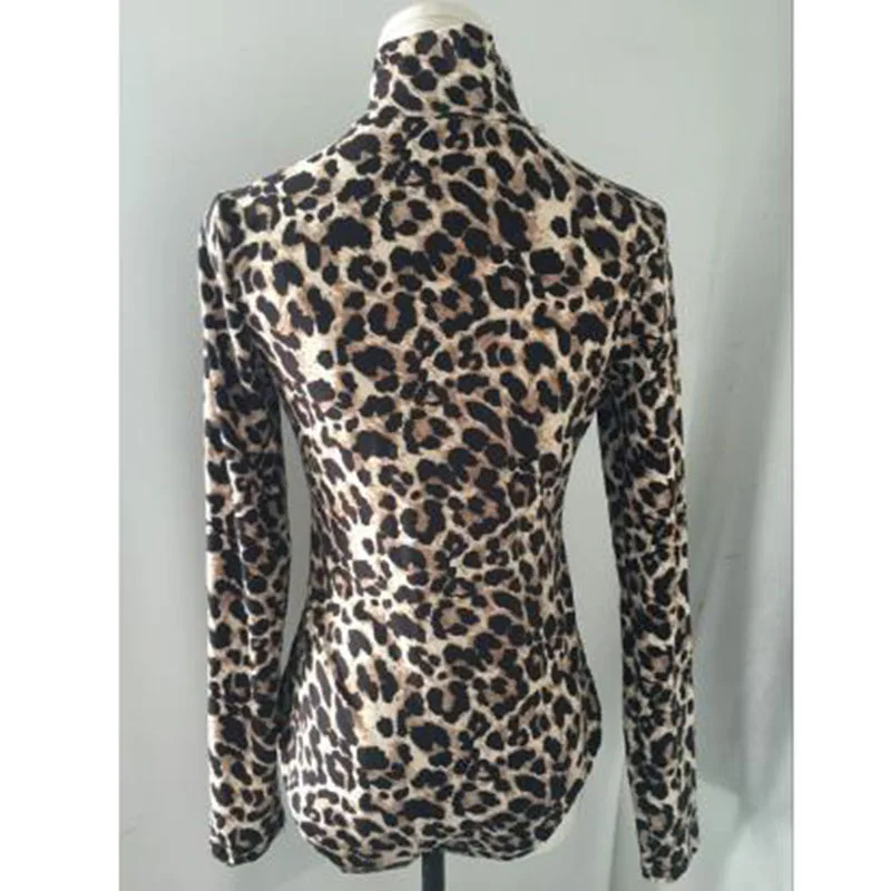 2019 Sexy Leopard Bodysuit Women Bodycon Turtleneck Bodysuits Ladies Long Sleeve Short Jumpsuits Romper One piece Femme Playsuit