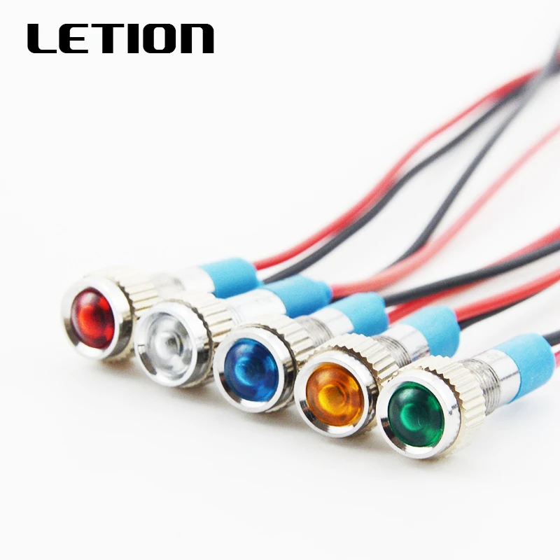 

6mm LED Metal Indicator light waterproof Signal lamp 12V 24V 220v with wire red yellow blue green white Free Shipping