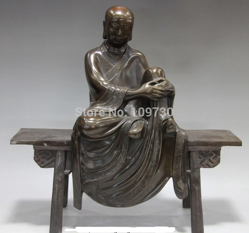 

001471 Tibet Buddhism Classic Copper Bronze Kshitigarbha arhat Sit Bench Buddha Statue