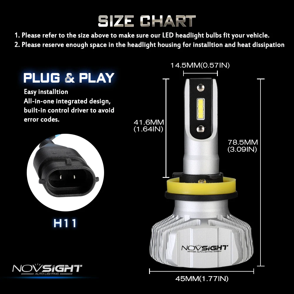 NOVSIGHT H4 светодиодный H7 H11 H110000Lm автомобильные лампы для передних фар gps 9005/HB3 9006/HB4 H13 9007 H3 H8 светодиодный Противотуманные фары белый 6500 к 24V Led лампы