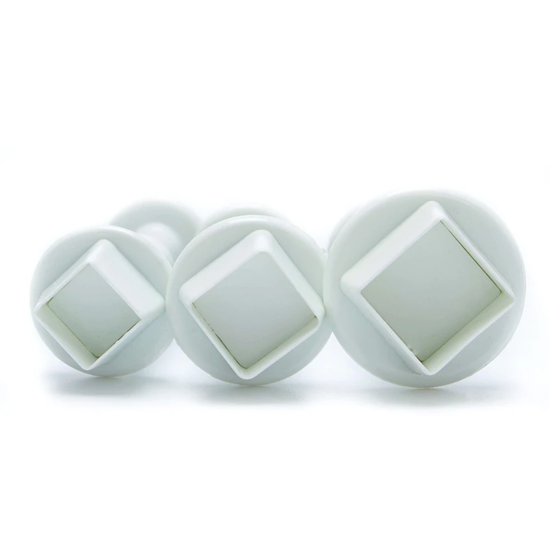 

3PCS Square Shape Plastic Baking Mold,Kitchen Biscuit Cookie Cutter Pastry, Plunger Embossing Die Fondant Cake Decorating Tools