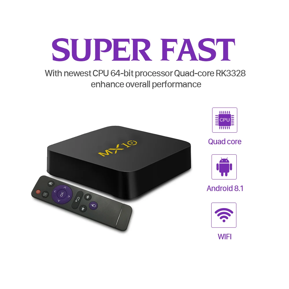 MX10 IPTV France Subscription Box Android 8.1 4G 64G USB3.0 RK3328 with SUBTV 1 Year Code French Belgium Arabic Dutch IP TV     