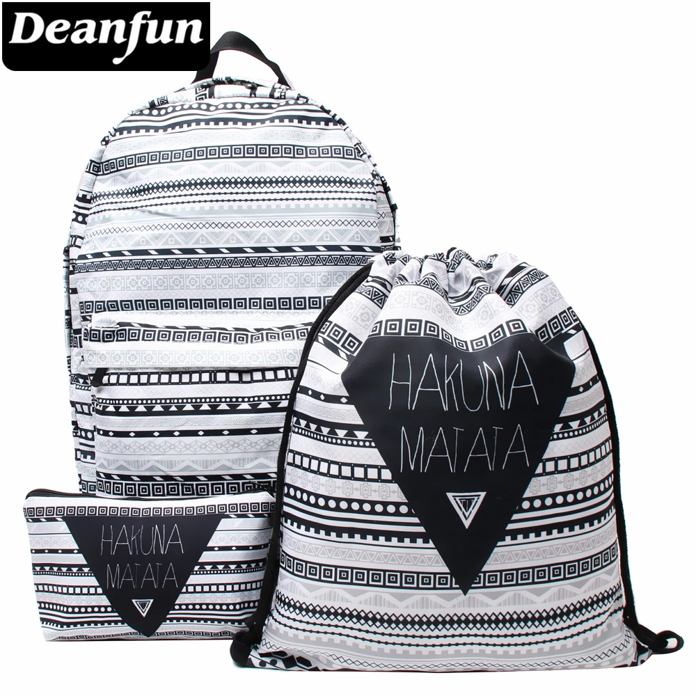 Deanfun/3 шт. рюкзаки с принтом HAKUNA MATATA полосатые Модные женские школьные