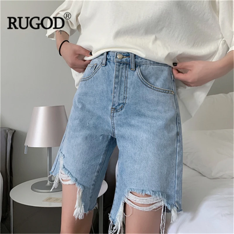 

RUGOD High waist zipper solid women pants skinny plus size harajuku style fashion summer denim knee length modis femme pants