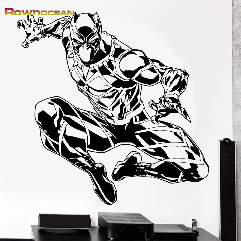 ROWNOCEAN The Avengers Black Panther Wall Stickers Home Decor Living