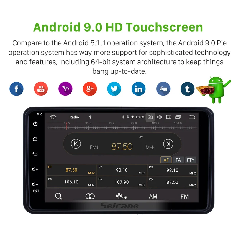  Seicane Android 9.0 7 Inch 8-core RAM 4GB Car Stereo Radio Head Unit GPS Navi Player for 2006-2009 