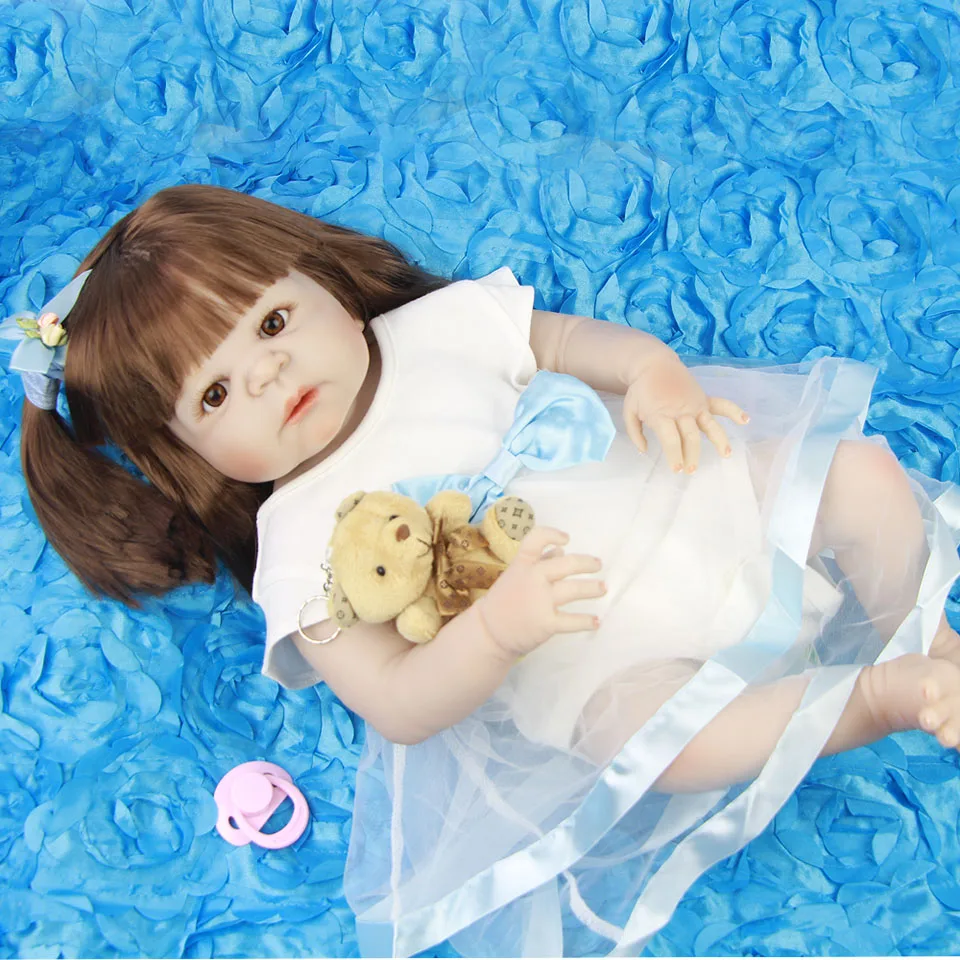 

23'' Silicone Reborn Baby Dolls Realistic Reborn Dolls Full Vinyl Body Lifelike Girl Babies Long Hair Collectible bebe Toys