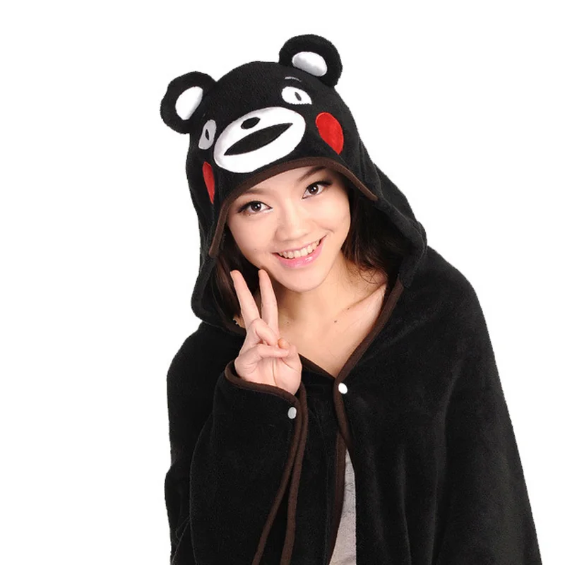 Coshome Kumamon Cosplay Pajamas Mascot Costumes Men And Women Flannel Sleepwears Adult Black Bear Cute Leotards Sleepsuits (3)