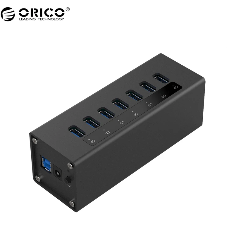 ORICO High Speed Aluminum 7 Port USB 3.0 HUB Usb Hub Splitter With 12V2.5 Power Adapter For Windows Mac OS PC/ Laptop ( A3H7-BK) ORICO High Speed Aluminum 7 Port USB 3.0 HUB Usb Hub Splitter With 12V2.5 Power Adapter For Windows Mac OS PC/ Laptop ( A3H7-BK)