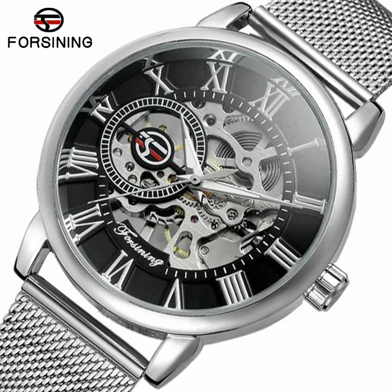 

Top Brand Luxury Skeleton Forsining Transparent Case 2018 Fashion 3D Logo Engraving Golden Stainless Steel Men Mechanical Watch
