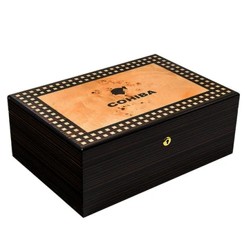 

2018 new type COHIBA Luxury Cedar Wood Cigar Humidor Pretty Storage Box with Lock Humidifier Hygrometer