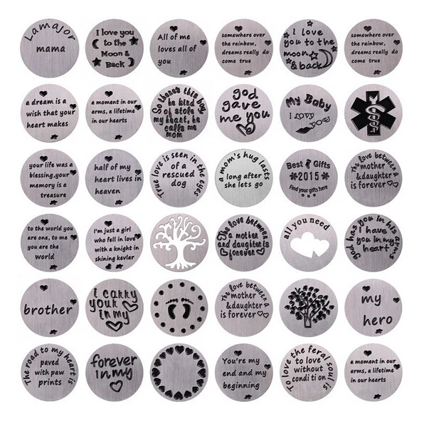 

Lockets plate 22mm stainless steel Plate Mix Random 20pcs different designs disk window plate fit 30mm floating memory lockets