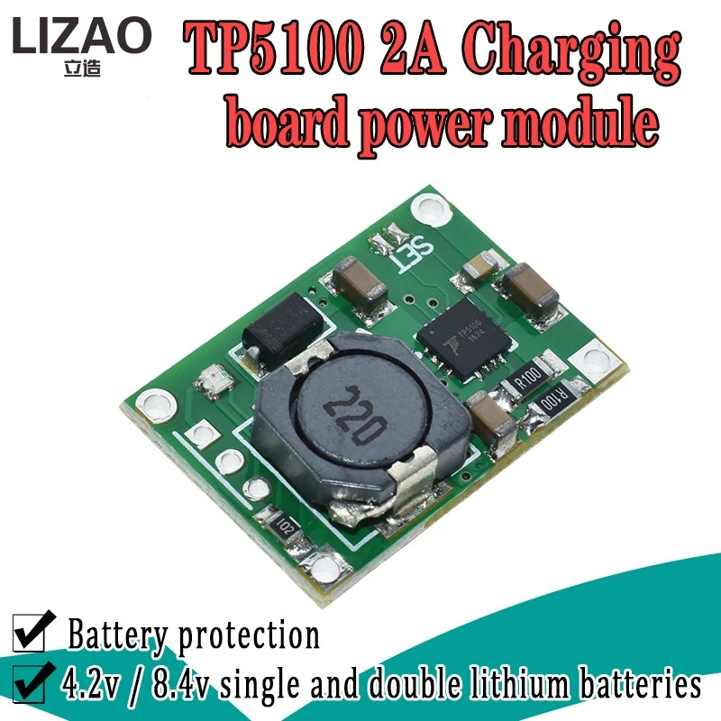 

TP5100 double single lithium battery charge management compatible 2A rechargeable lithium plate 18650 4.2V 8.4V for arduino