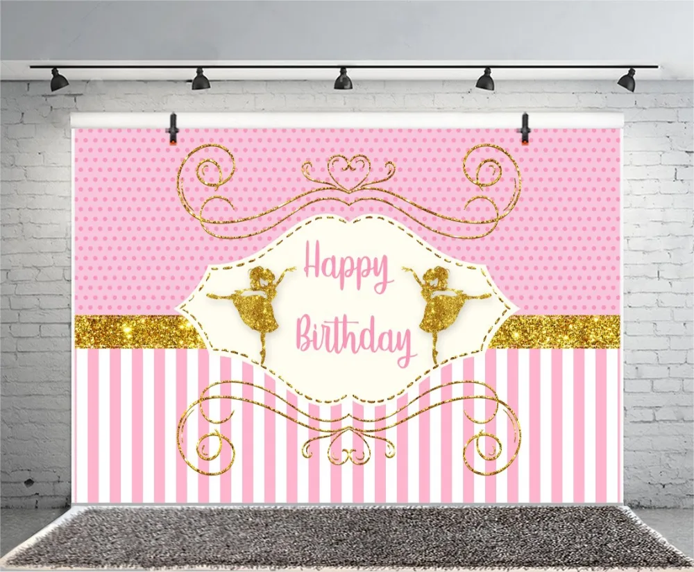 Laeacco Pink Stripes Glitters Dancing Girl Baby Birthday Photo Backgrounds Customized Photographic Backdrops For Photo Studio