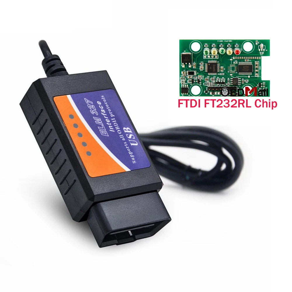 Автомобильный сканер ELM327 USB OBD2 FTDI FT232RL чип OBD II для ПК EML 327 V1.5 ODB2 интерфейс