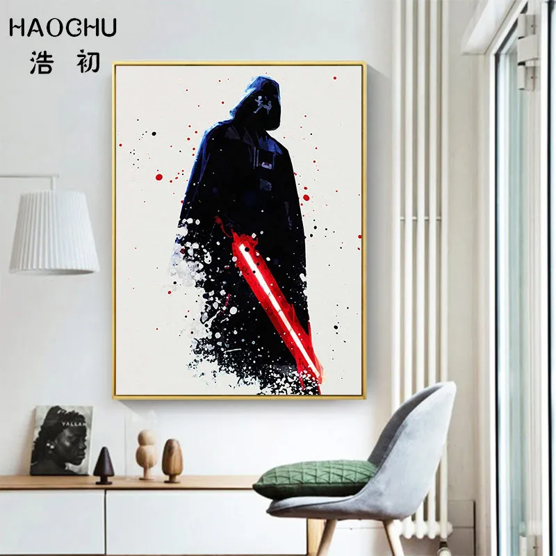 HAOCHU белый солдат черный воин Боба смелый герой аниме живопись на холсте