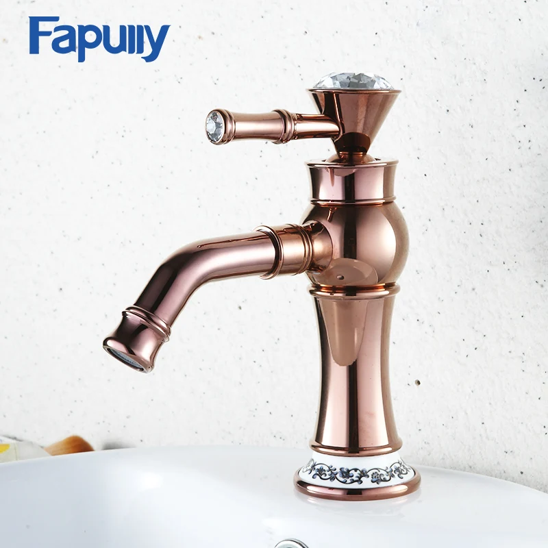 

Fapully Sink Bathroom Basin Faucet Diamond Porcelain Decoration Single Handle Mixer Tap Hot And Cold Water Tap Faucet 567-11R