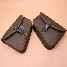 Motorcycle Brown PU Leather Left Right Side Tool Pouch Saddle Bags Universal for Harley Sportster Softail Fatboy Honda Kawasaki motorcycle saddlebag pu leather left saddle bag sissy bar bags storage tool pouch universal for honda shadow yamaha kawasaki
