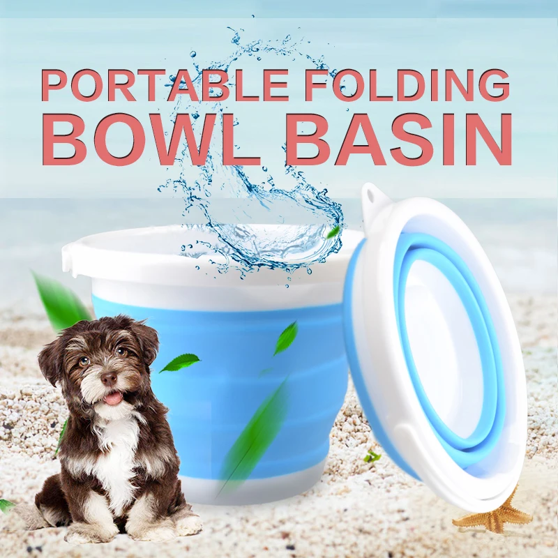 Pet Folding Bucket Outdoor Thick Silicone Pet Drinking Bowl Dog Water