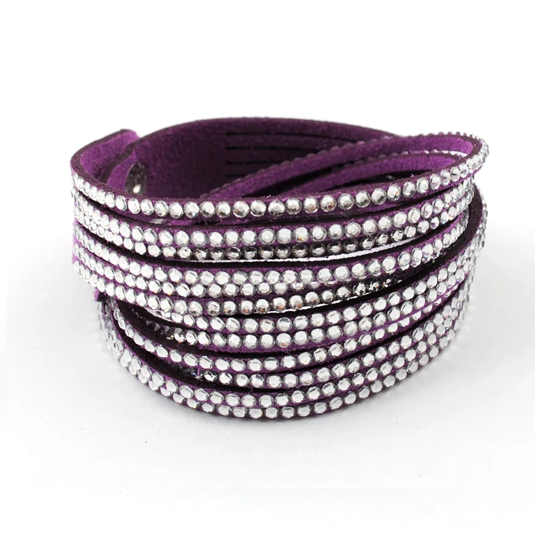 

New Multilayer crystal Wrap bracelet Rhinestone Bling slake deluxe bracelet Double wrap leather bangle Pulseiras Femininas