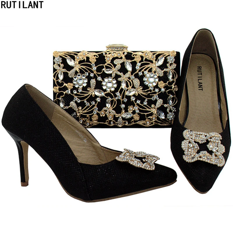 

Latest Black Color African Matching Shoes and Bags Italian In Women Shoes and Bag Set African Sets 2018 Bag and Shoes Set Italy