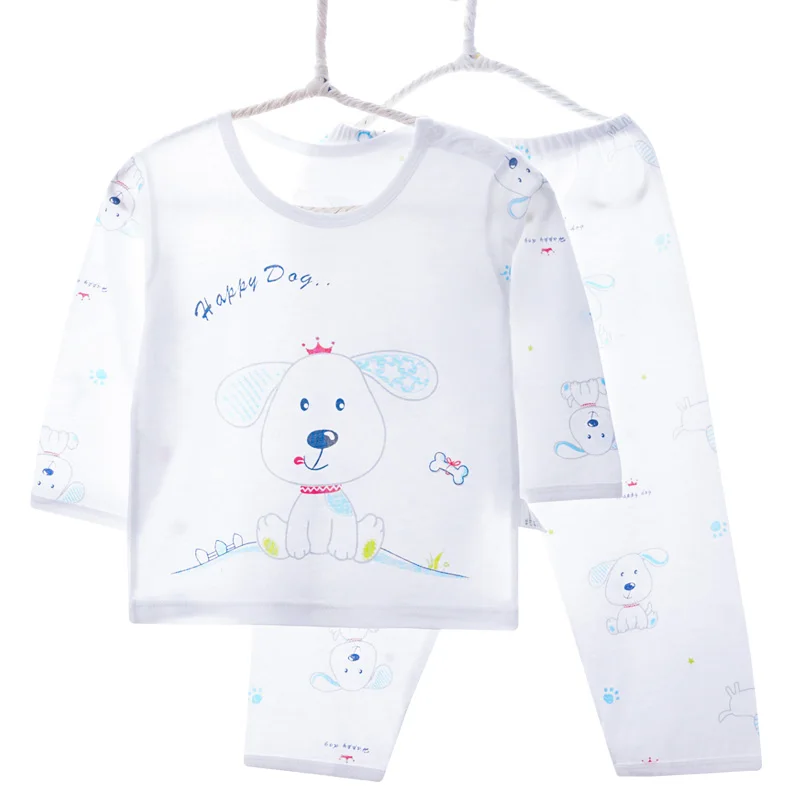 Пижама для младенцев, комплекты для мальчиков и девочек, мягкое бамбуковое волокно с длинными рукавами, тонкая одежда для сна для малышей, пижамы для детей, пижама для малышей 0-24 месяцев - Цвет: Little dog bllue