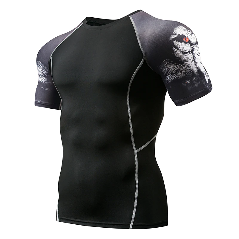 Men's MMA Fitness Rashguard T-Shirt Fashion 3D Teen Wolf Short Sleeve Palace Compress Shirt Men's Bodybuilding Crossfit Clothing