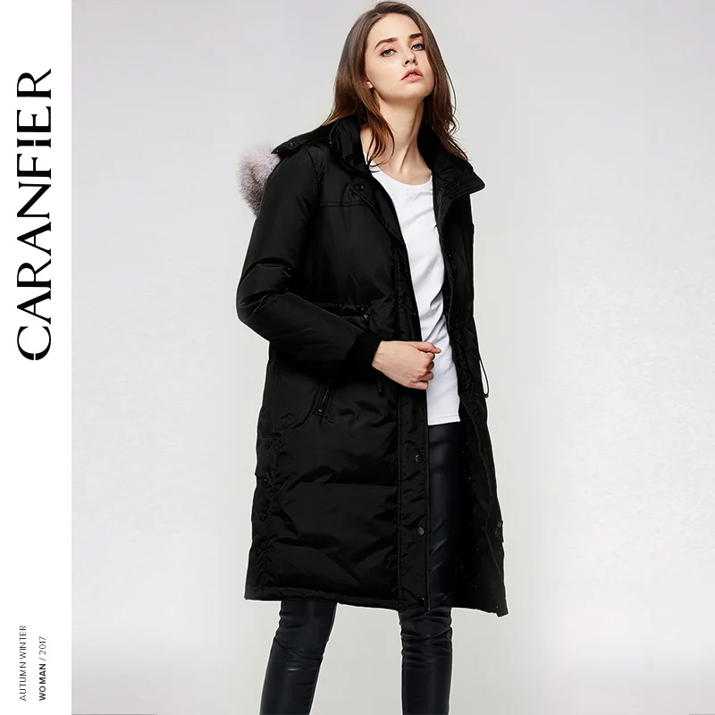CARANFIER 2017 водонепроницаемые пальто Женская длинная парка со съемным мехом енота с