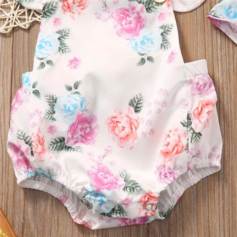 2pcs/Set Summer 2018 Cute Infant Baby Girls Floral Sleeveless Romper +Headband Summer Sunsuit Clothes Baby Costume 0-24M