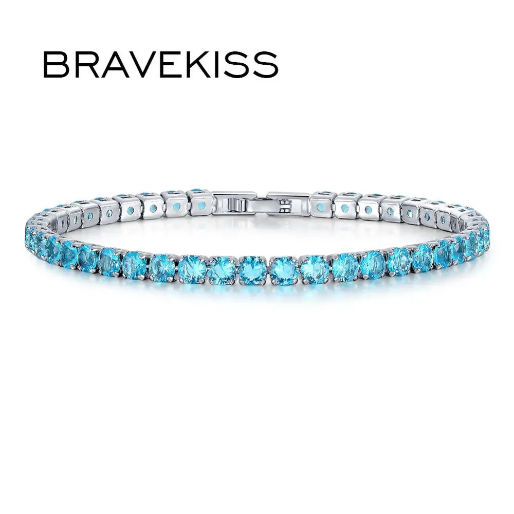 Женский теннисный браслет BRAVEKISS синий в стиле хип хоп с кубическим цирконием
