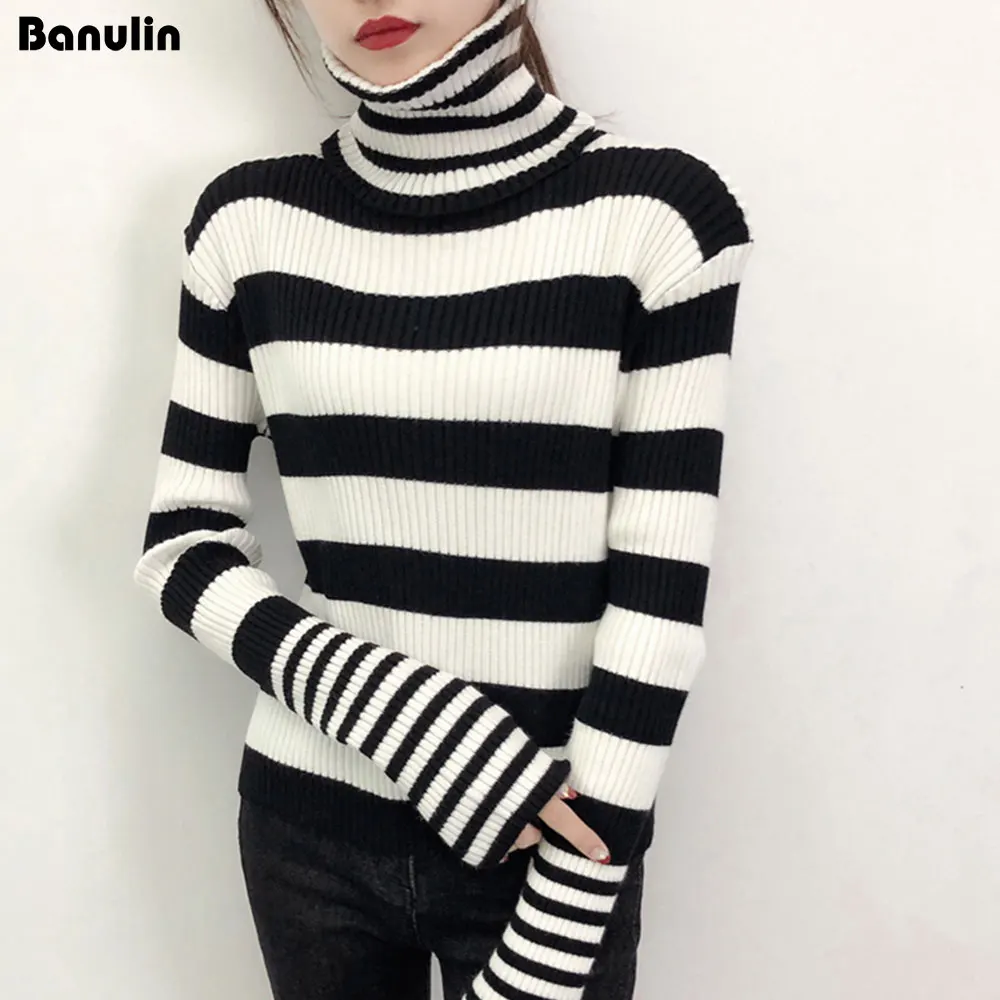 Banulin 2018 جديد الخريف الشتاء الياقة المدورة سترة المرأة الأزياء محبوك عارضة السترة طويلة الأكمام مرونة فام البلوز