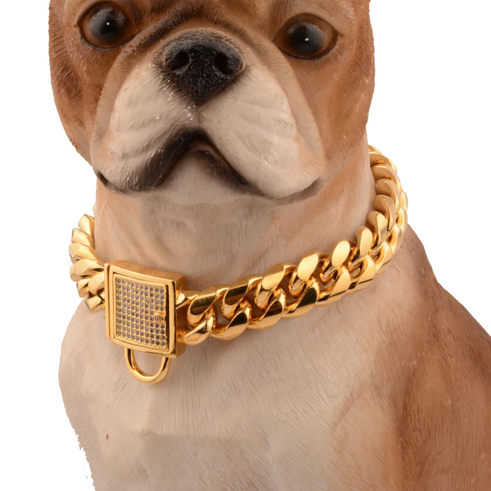 

Pet Dog Chains Durable Thickness Gold Stainless Training Walking Chain Collars Metal Strong Dog Pet Leashes Puppy Supplues