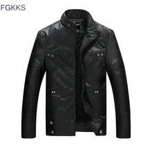 FGKKS, зимние мужские мотоциклетные кожаные куртки, мужская повседневная кожаная куртка, верхняя одежда, мужские Куртки из искусственной кожи, пальто