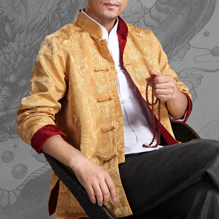 

Long Sleeve shirt Chinese Traditional clothing Two-sided wear tang suit mandarin collar reversible jacket kung fu coat for men
