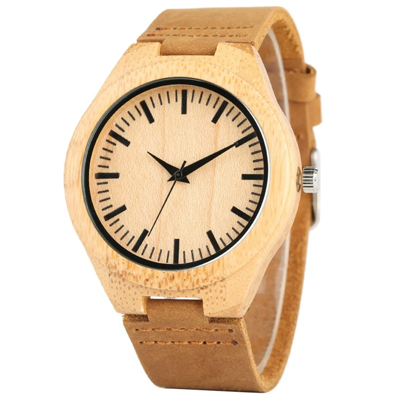 Bamboo Clock Handmade Leather Strap Watches Women Casual Quartz Wristwatch Wooden Watches 2018 Men relogio masculino  (15)