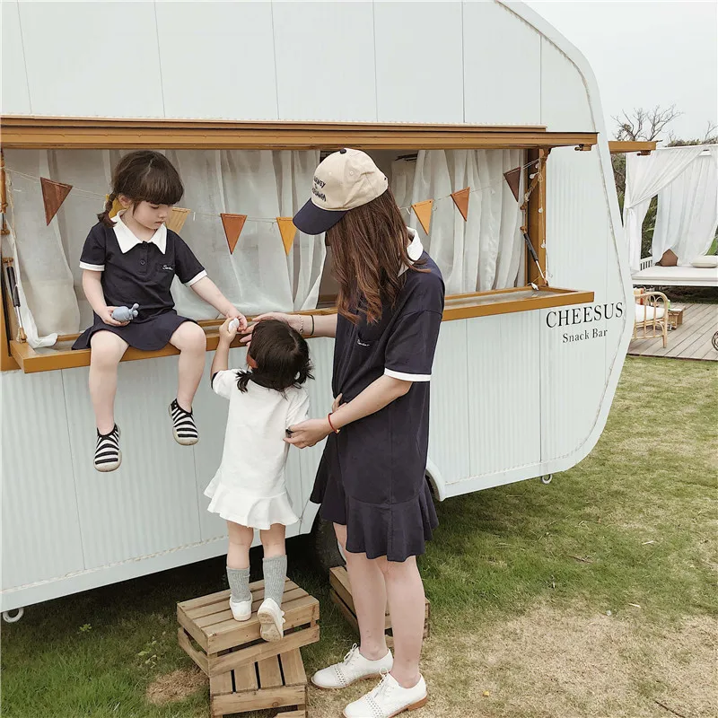 

Children Short Sleeve Cotton Dress Mother and Daughter 2019 Summer New Girls Knitted Dress Letter Embroidered Casual Dresses