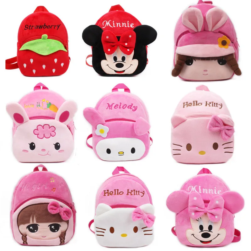 

10pcs/lot New girls pink schoolbag Cartoon design lovely Mickey Minnie plush backpack for kids