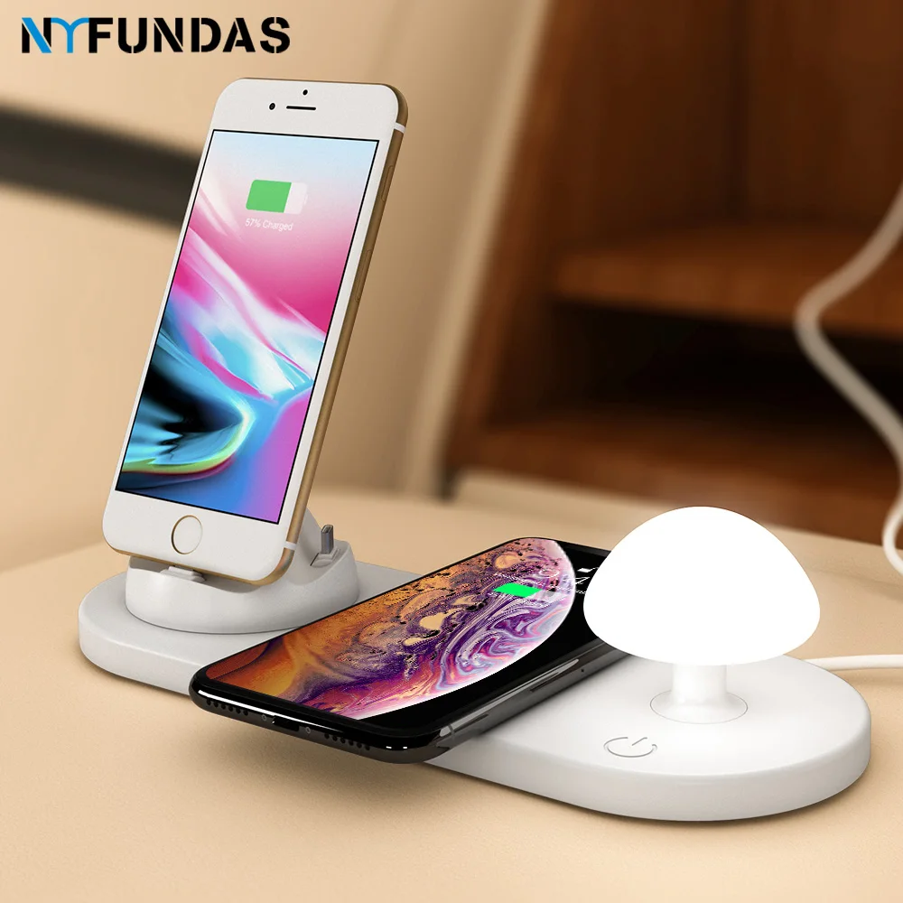 

NYFundas QI Wireless Fast Charging Station Dock Pad 3in1 Quick Charge for iPhone Micro Type-C Wireless Charger Ports LED tablet