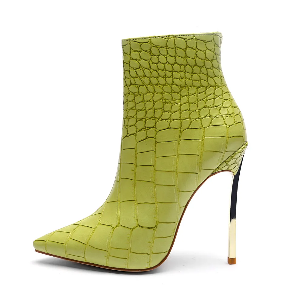 Mcacchi/Женская обувь; сезон осень-зима; Цвет Зеленый, каменный; пикантные ботильоны на высоком каблуке-шпильке; модная женская обувь из змеиной кожи